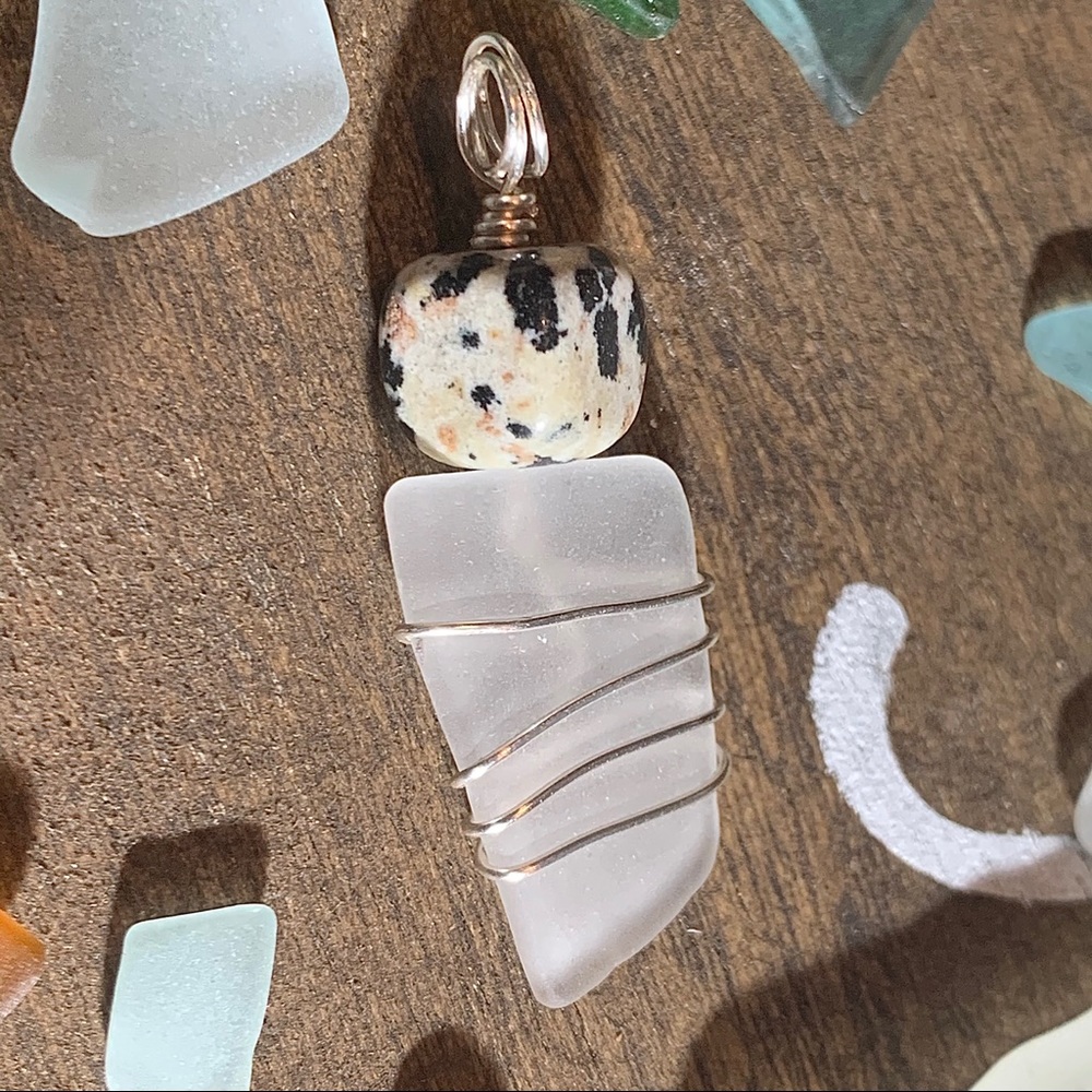 Hand Crafted Sea Glass & Dalmatian Jasper Necklace